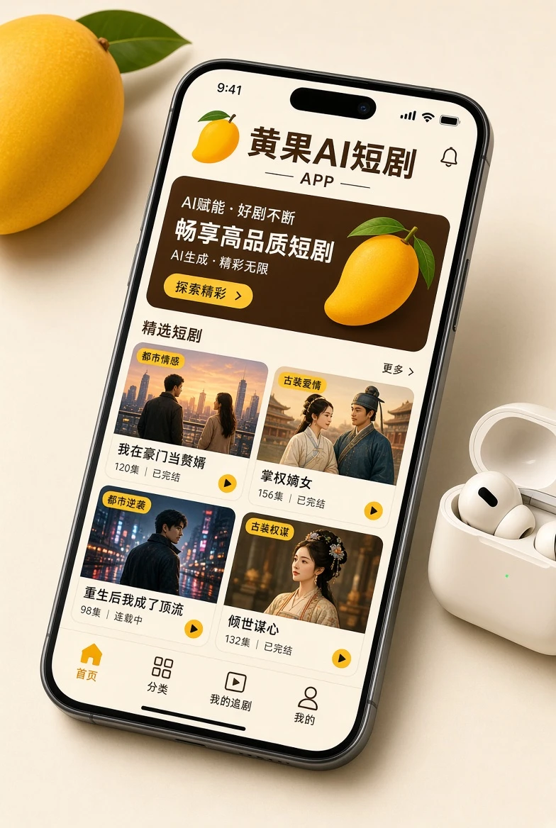 黄果AI短剧APP界面示意
